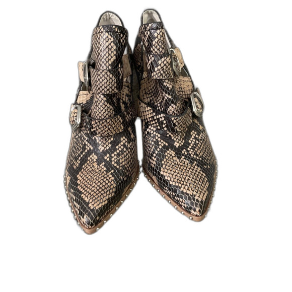 Gianni Bini Ankle Boot Size 7.5 Decie Snake Print Metal Block Heel buckles studs - Picture 2 of 12